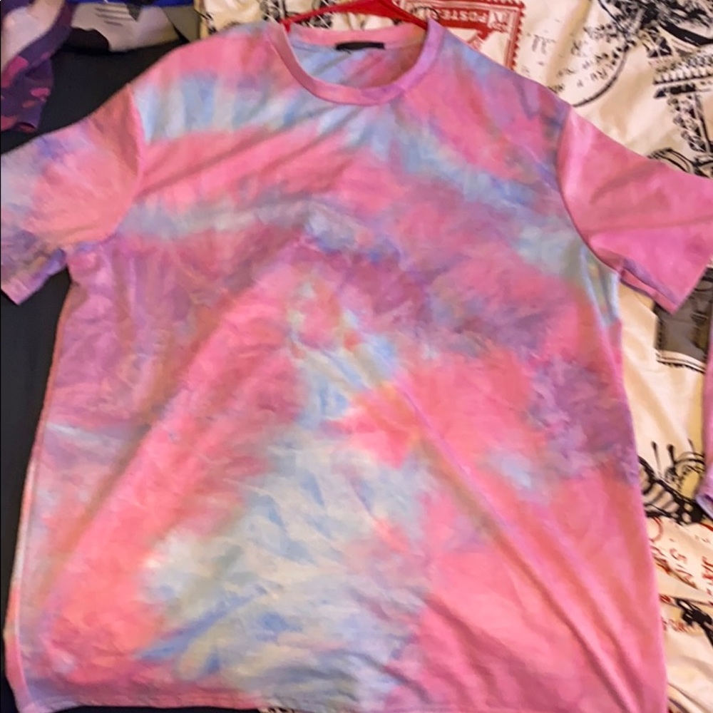 A blue and pink tie die outfit
